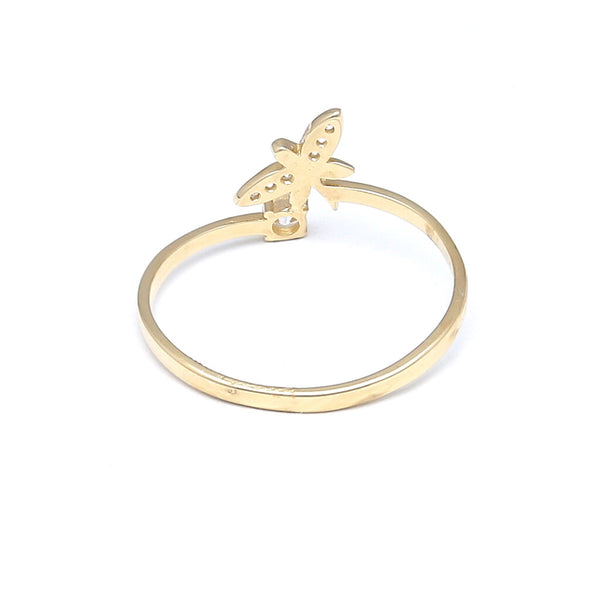 Anillo diseño especial motivo libélula con circonias en oro amarillo 14 kilates.