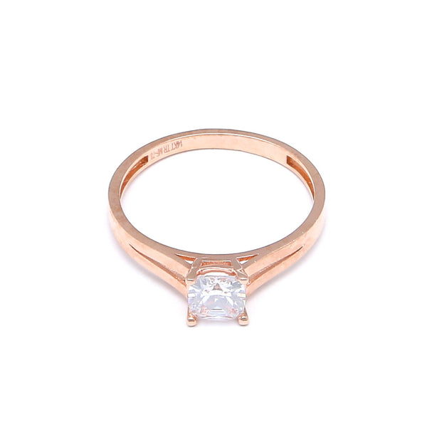 Anillo solitario con circonia en oro rosa 14 kilates.