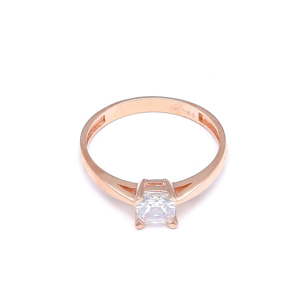 Anillo solitario con circonia en oro rosa 14 kilates.