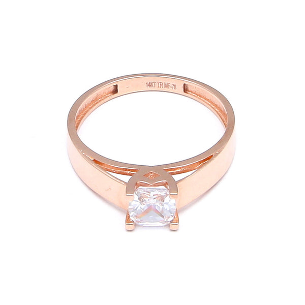 Anillo solitario con circonia en oro rosa 14 kilates.