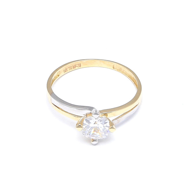 Anillo estilizado con circonia en oro amarillo 14 kilates.