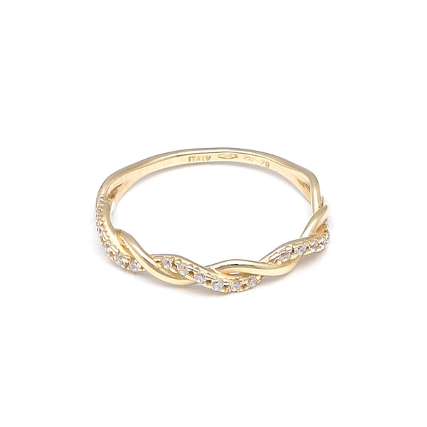 Anillo calado con circonias en oro amarillo 14 kilates.