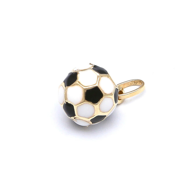 Dije estilizado con esmalte motivo balón en oro amarillo 14 kilates.