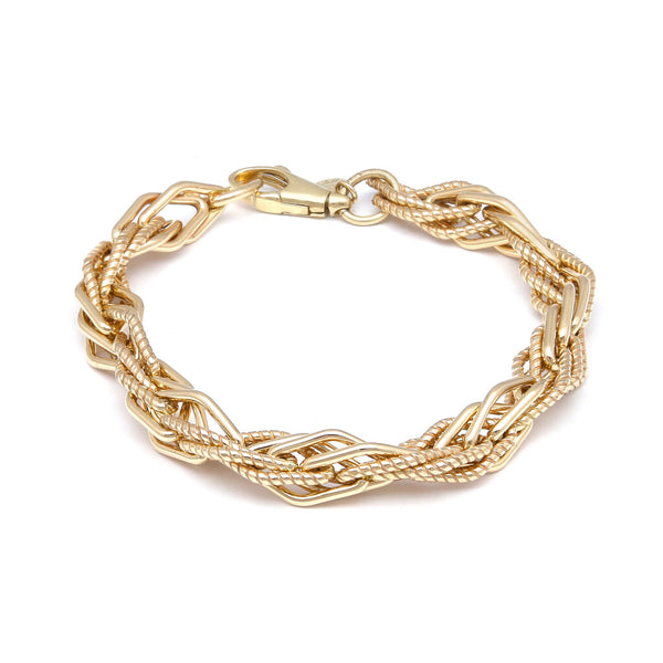 Pulsera eslabón torzal triple en oro amarillo 14 kilates.