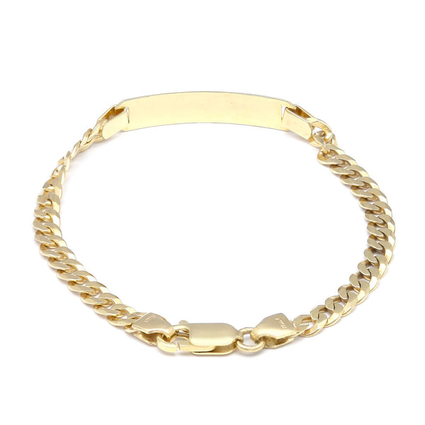 Pulsera infantil eslabón barbado con placa en oro amarillo 14 kilates.