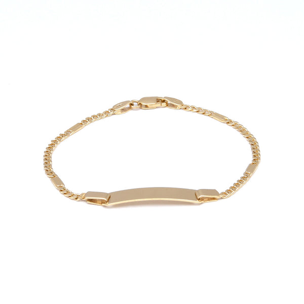 Pulsera infantil eslabón combinado con placa en oro amarillo 14 kilates.