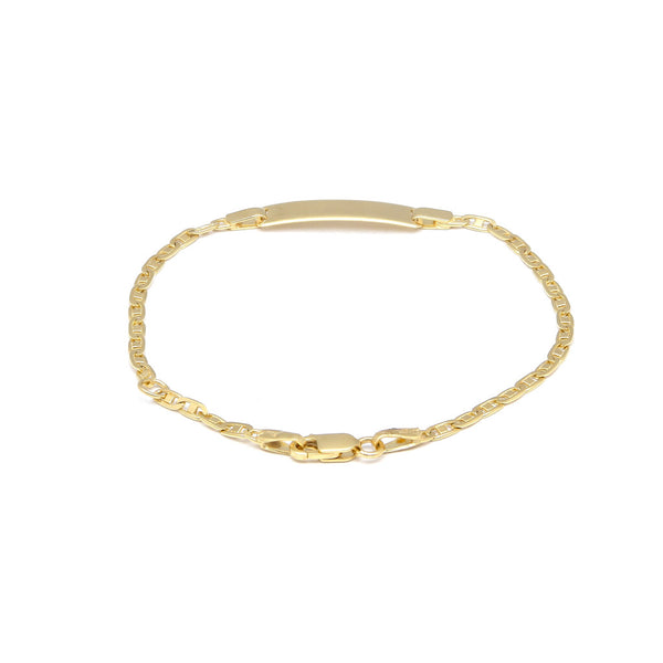 Pulsera infantil eslabón nudo marino con placa en oro amarillo 14 kilates.