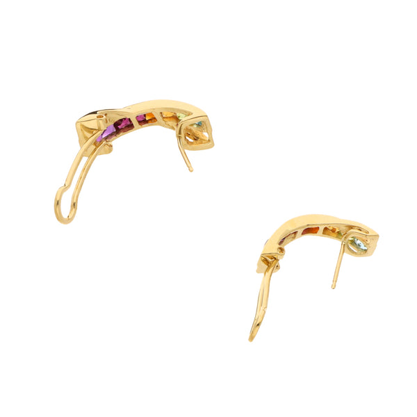 Aretes calados con diamantes y sintéticos en oro amarillo 18 kilates.