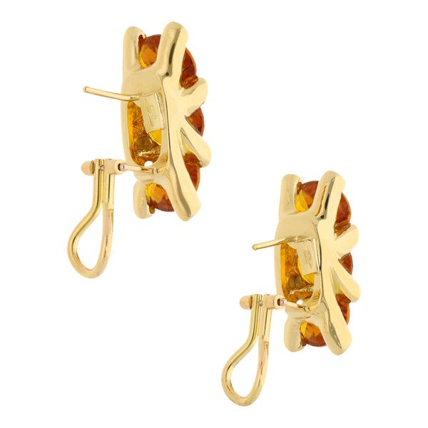 Aretes diseño italiano con citrinos en oro amarillo 18 kilates.