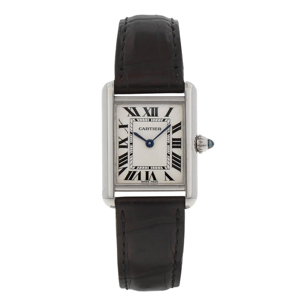 Reloj Cartier para dama modelo Tank Louis Cartier caja oro blanco 18 kilates.