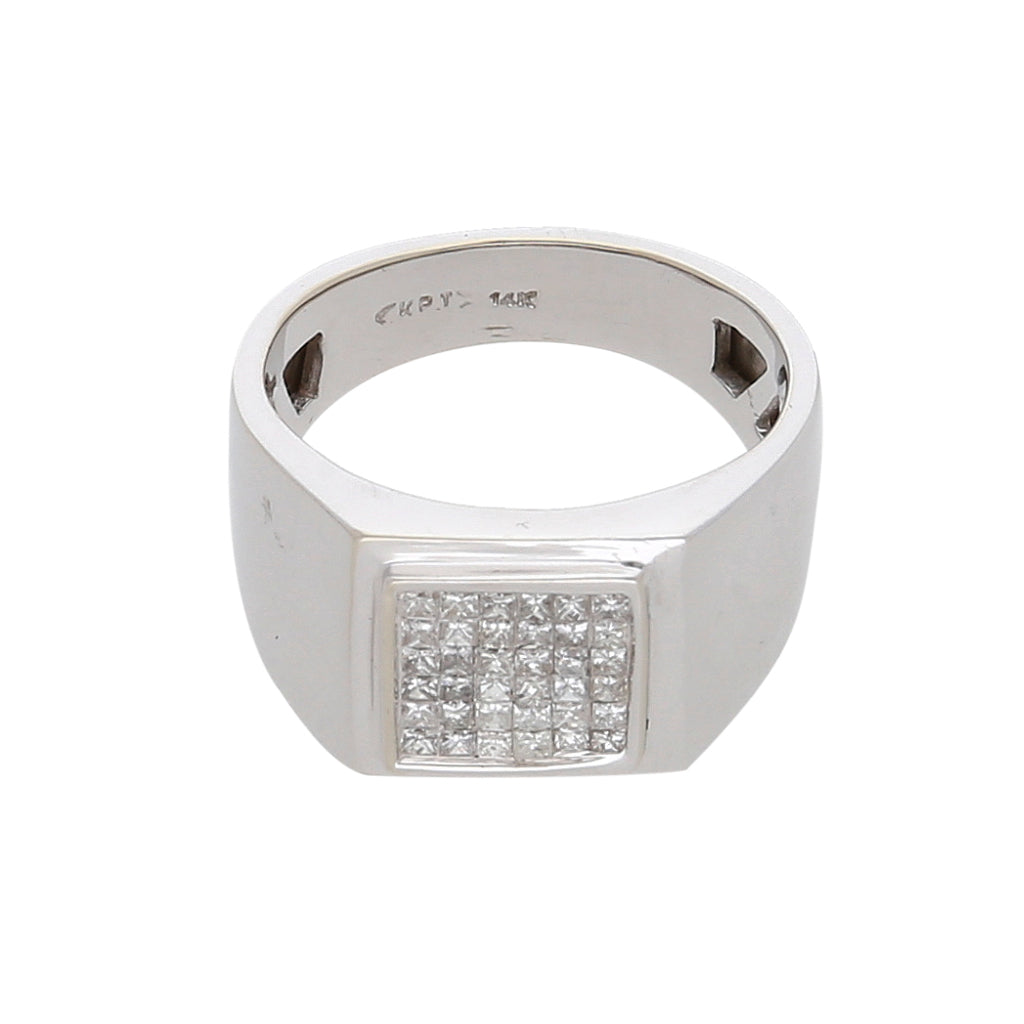 Diamante Precio Del Oro Blanco 14 Kilates Anillo Tipo Sello Con