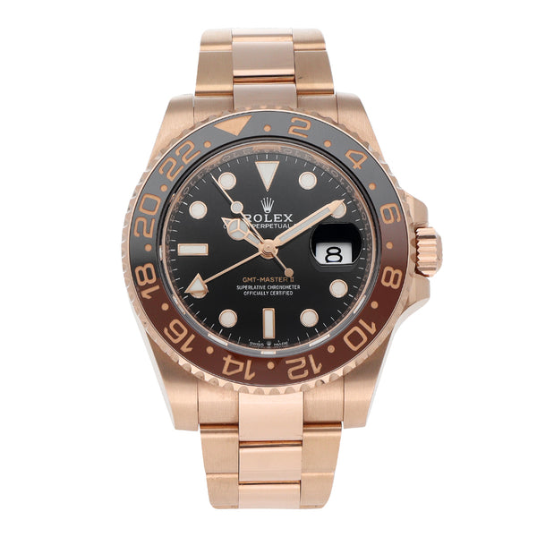 Reloj Rolex para caballero modelo Oyster Perpetual Date GMT Master II en oro rosa 18 kilates.