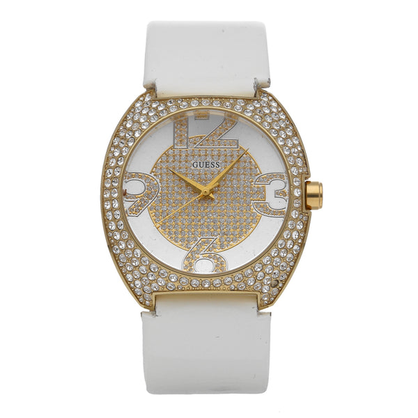 Reloj Guess para dama en acero chapa correa piel.