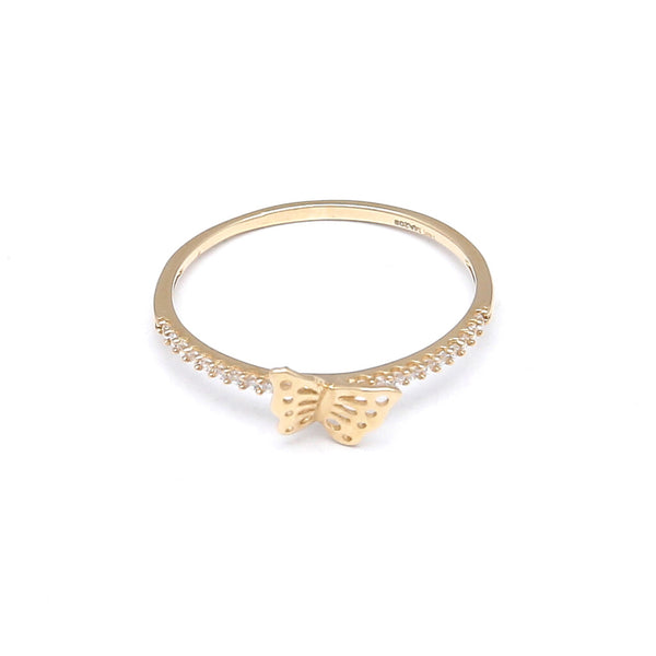 Anillo calado motivo mariposa con circonias en oro amarillo 14 kilates.