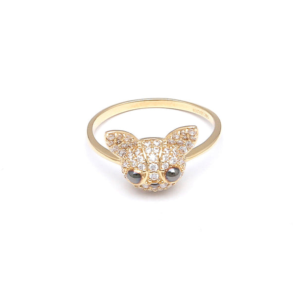 Anillo liso motivo animal con esmalte y circonias en oro amarillo 14 kilates.