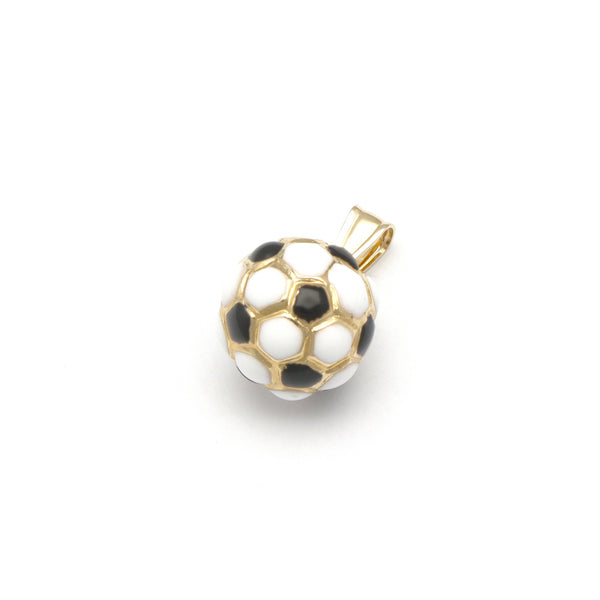 Dije diseño especial motivo balón de futbol soccer con esmalte en oro amarillo 14 kilates.