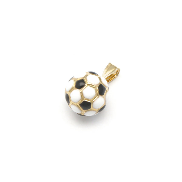 Dije diseño especial motivo balón de futbol soccer con esmalte en oro amarillo 14 kilates.