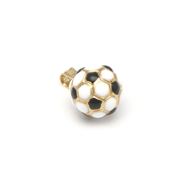 Dije diseño especial motivo balón de futbol soccer con esmalte en oro amarillo 14 kilates.