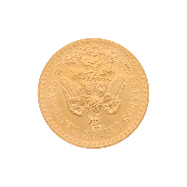 Moneda de cincuenta pesos oro mexicano 21.6 kilates.