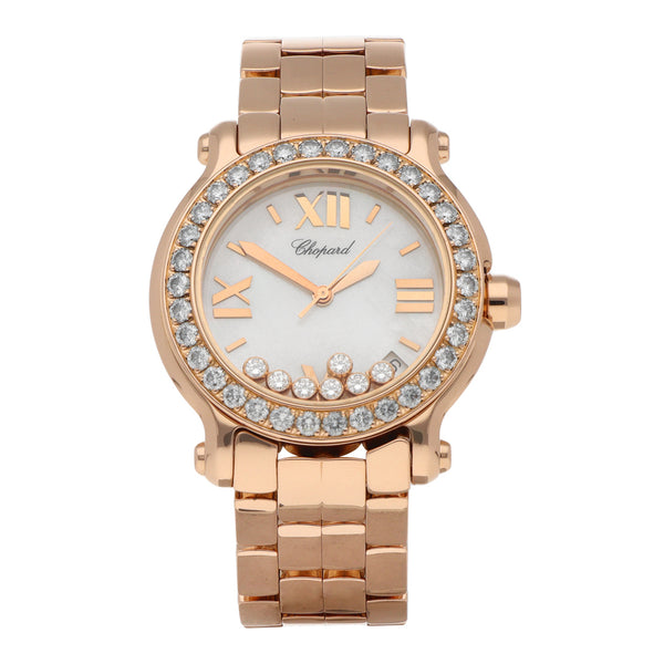 Reloj Chopard para dama modelo Happy Sport en oro rosa 18 kilates.