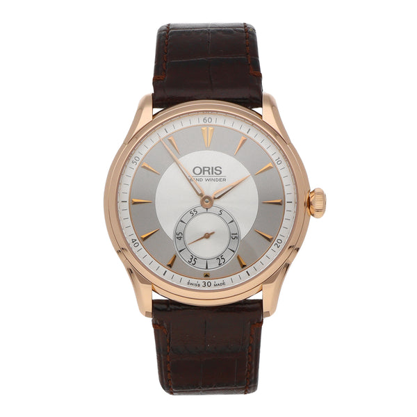 Reloj Oris para caballero modelo Artelier Hand Winder caja en oro rosa 18 kilates.