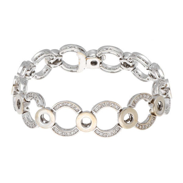 Pulsera eslabón combinado con diamantes en oro blanco 14 kilates.