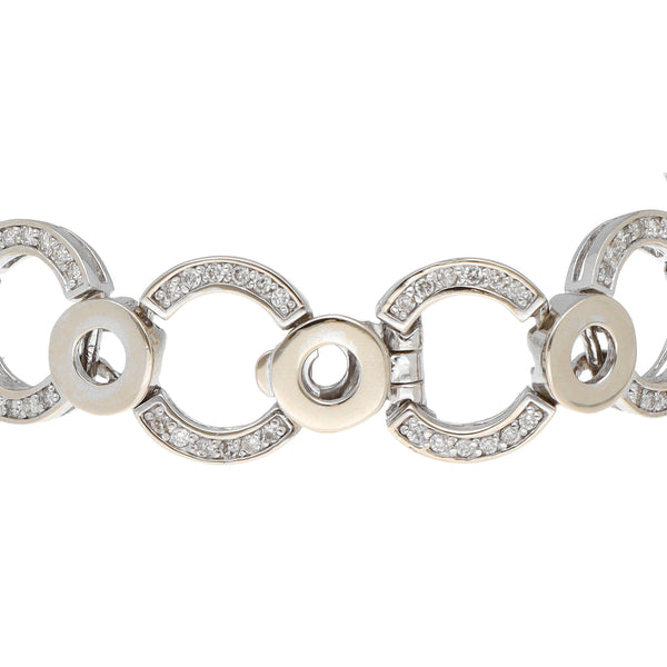 Pulsera eslabón combinado con diamantes en oro blanco 14 kilates.