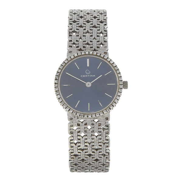 Reloj Certina para dama en oro blanco 18 kilates.