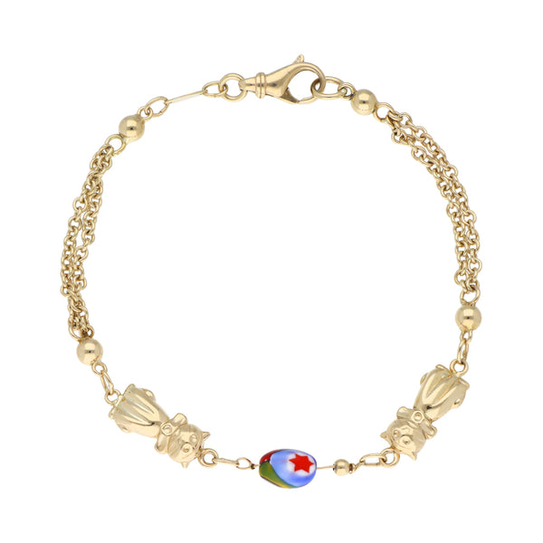 Pulsera eslabón combinado con sintético en oro amarillo 14 kilates.