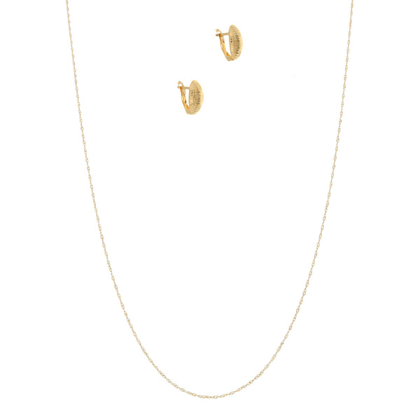 Collar eslabón torzal y aretes en oro amarillo 14 kilates.