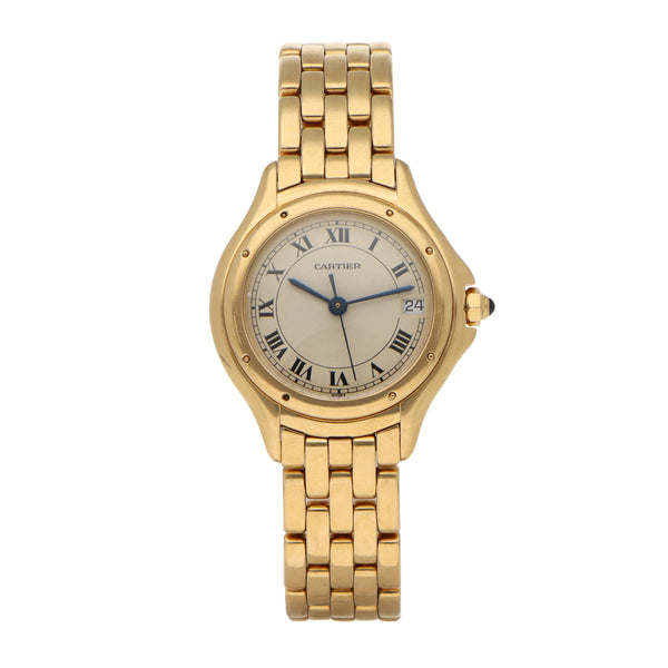 Reloj Cartier para dama modelo Cougar en oro amarillo 18 kilates.