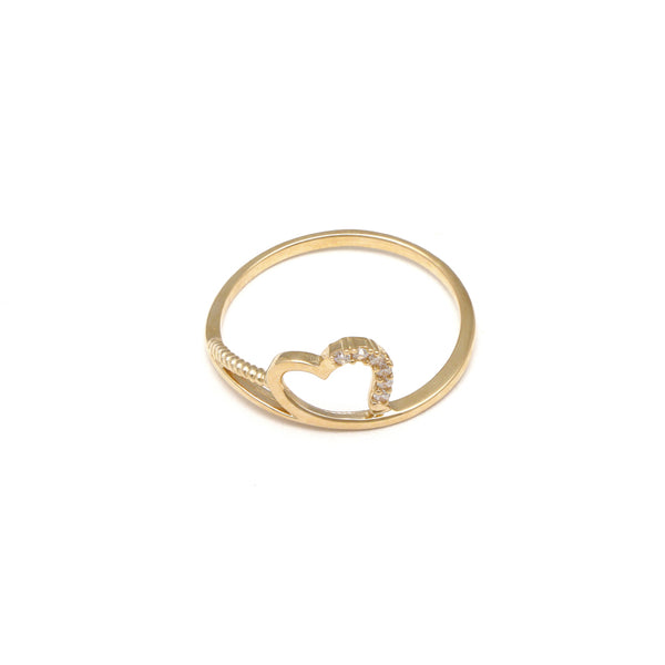 Anillo calado motivo corazón con circonias en oro amarillo 14 kilates.