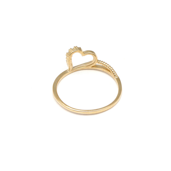 Anillo calado motivo corazón con circonias en oro amarillo 14 kilates.