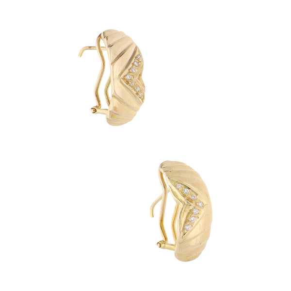 Aretes acanalados con circonias en oro amarillo 14 kilates.