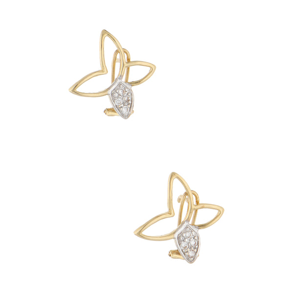 Aretes calados motivo mariposa con circonias en oro amarillo 14 kilates.