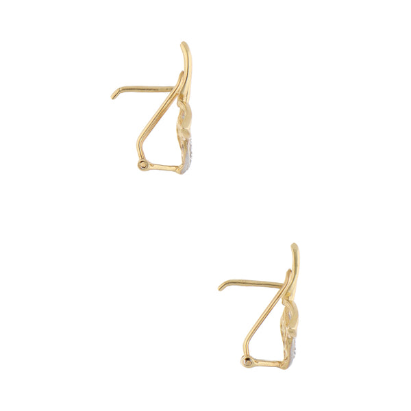 Aretes calados motivo mariposa con circonias en oro amarillo 14 kilates.