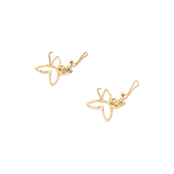 Aretes calados motivo mariposa con circonias en oro amarillo 14 kilates.