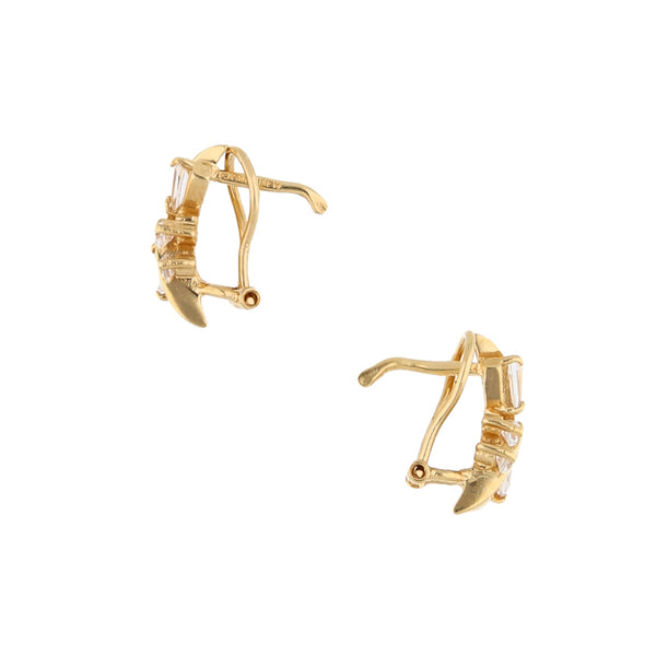 Aretes diseño especial con circonias en oro amarillo 14 kilates.