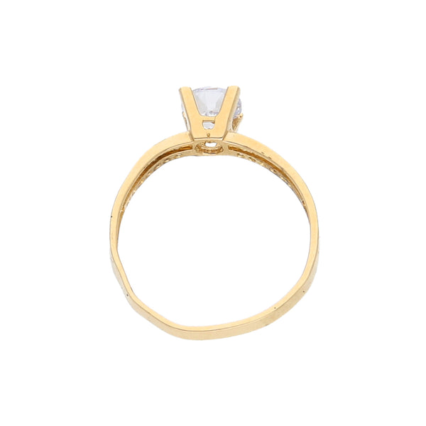 Anillo diseño especial con circonias en oro amarillo 14 kilates.