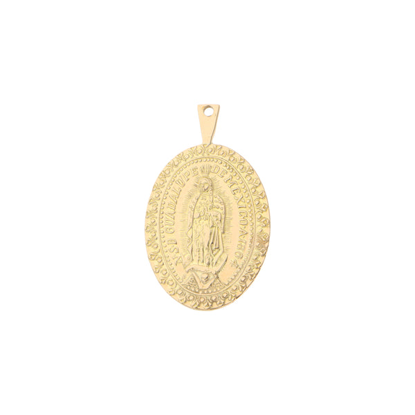 Medalla imagen doble motivo Virgen de Guadalupe en oro amarillo 18 kilates.