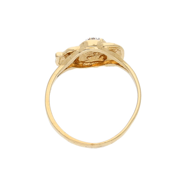 Anillo diseño especial motivo elefante con circonias en oro amarillo 14 kilates.