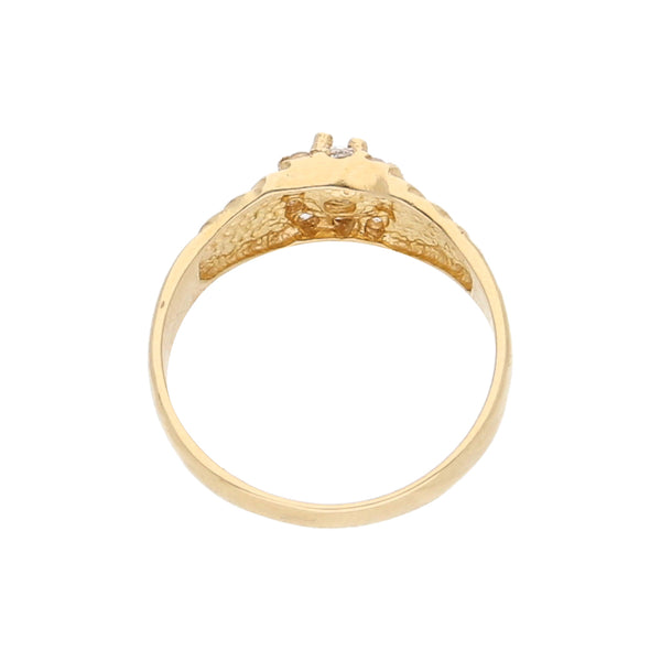 Anillo diseño especial con circonias en oro amarillo 14 kilates.