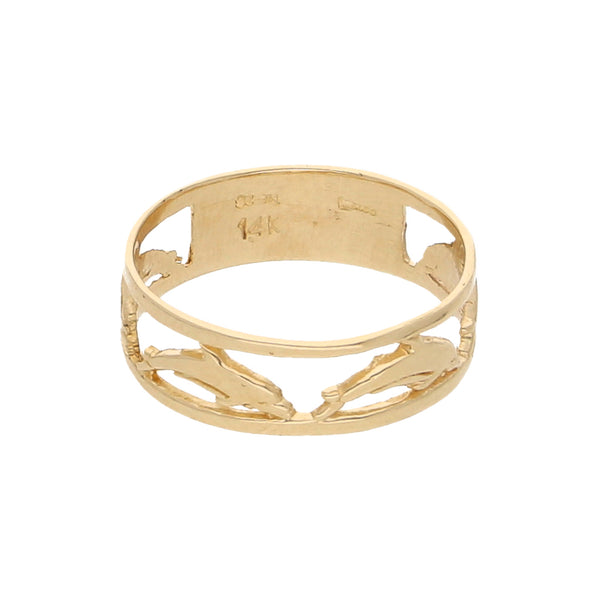 Anillo calado motivo delfines en oro amarillo 14 kilates.