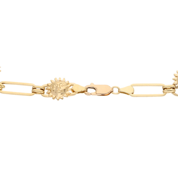 Pulsera eslabón combinado motivo sol en oro amarillo 14 kilates.