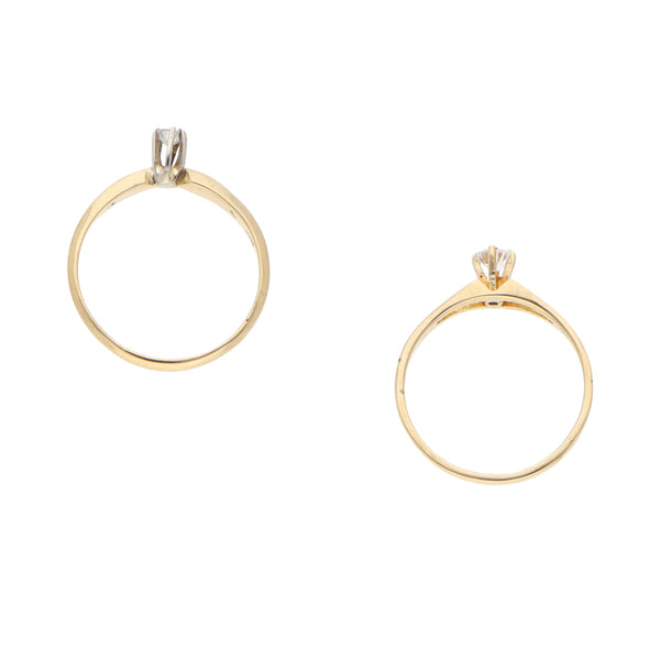 Dos anillos diseño especial con circonias en oro amarillo 14 kilates.