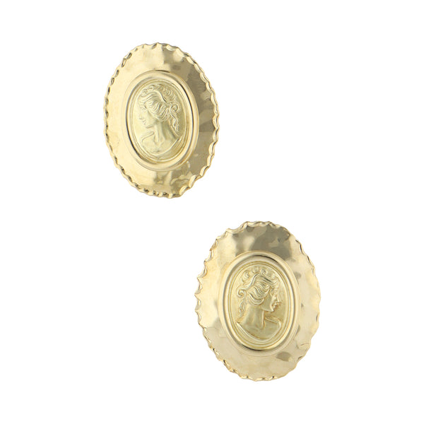 Aretes laminados motivo dama en oro amarillo 14 kilates.