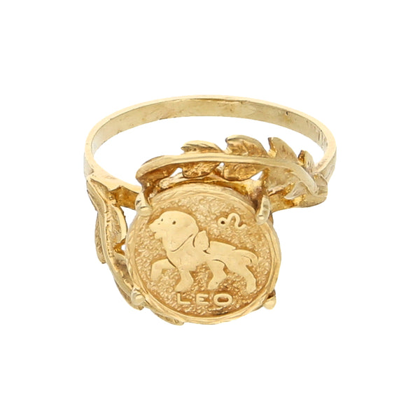 Anillo calado motivo signo zodiacal en oro amarillo 14 kilates.