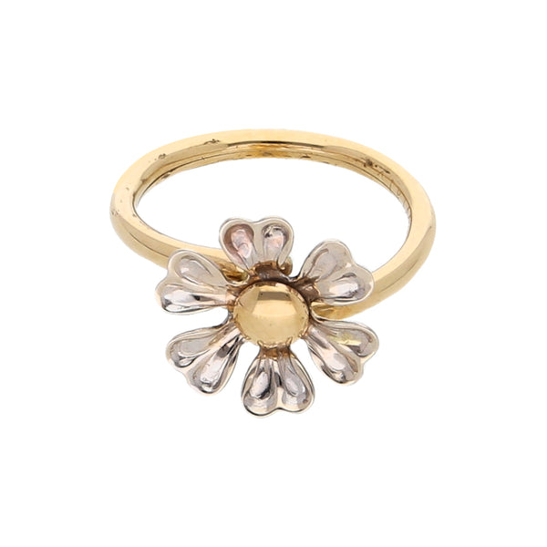 Anillo estilizado motivo floral en oro dos tonos 14 kilates.