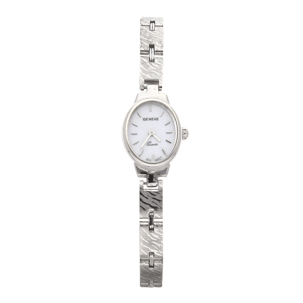 Reloj Geneve para dama en oro blanco 14 kilates.