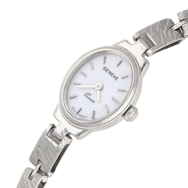 Reloj Geneve para dama en oro blanco 14 kilates.